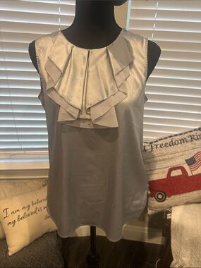 Banana Republic Silver Satin Ruffle Front Sleeveless Blouse